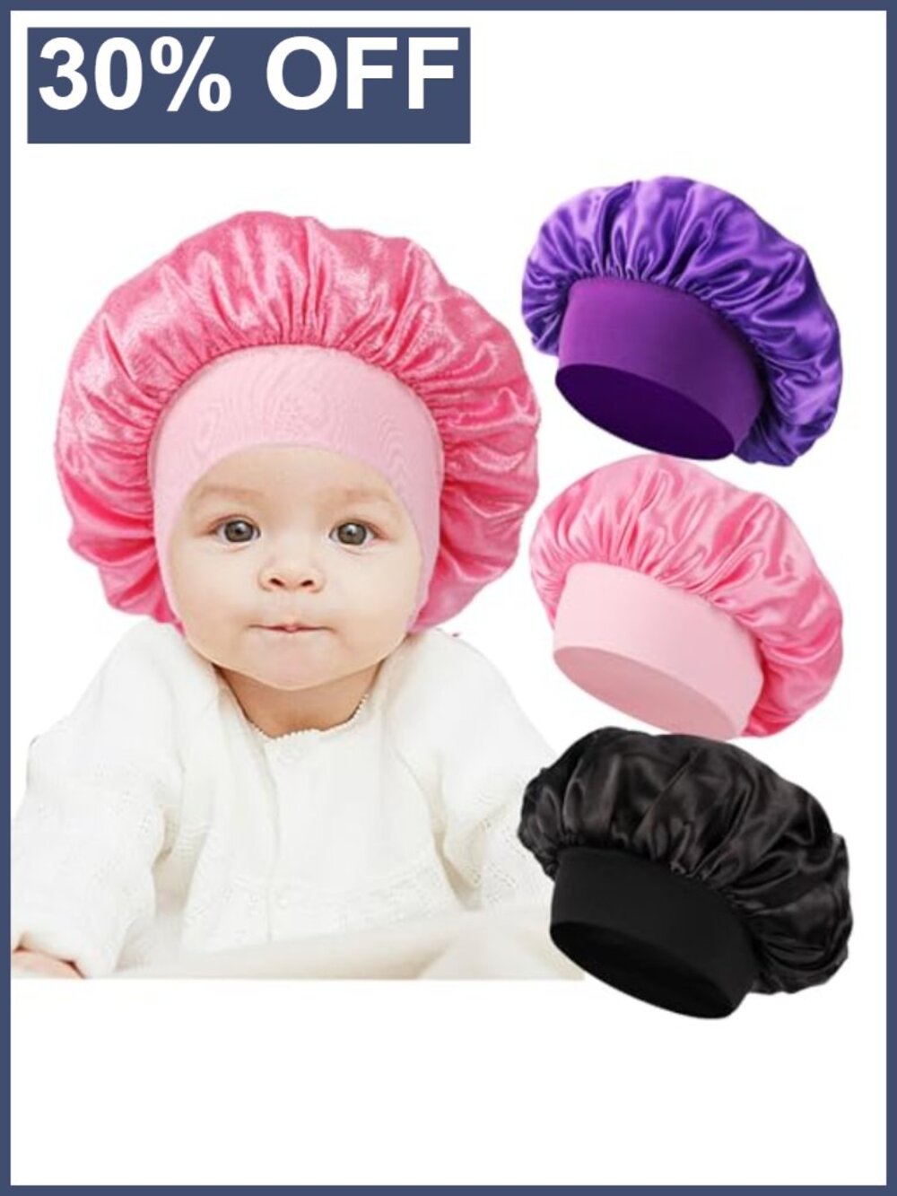 3 Pc Silk Sleep Bonnet Set Wide Band Baby Toddler Hair Cap
